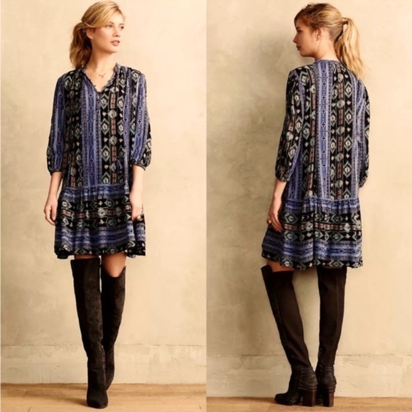 NWOT Anthropologie Holding Horses Winter Moon Boho Western Tunic Tiered Dress M - Picture 2 of 10